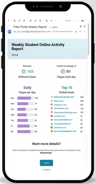 Example of a phone with Lightspeed Parent Portal on it