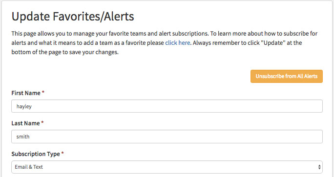 BigTeams Favorites Alerts