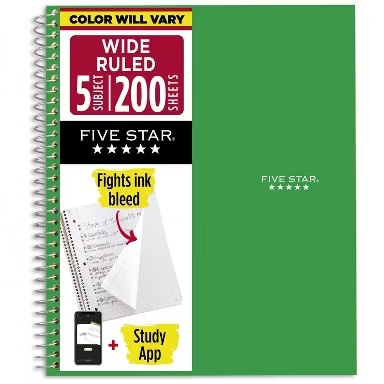 5 subject wide ruled
