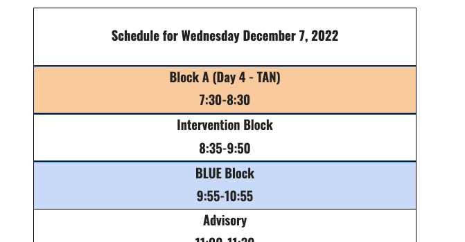 WHS Early Release – Wednesday, December 7, 2022