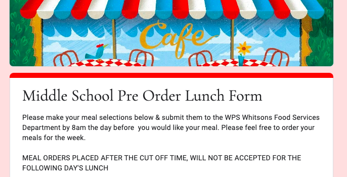 Lunch Pre-Order Form Cafe
