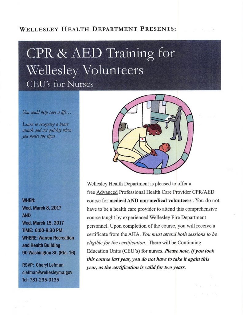 Wellesley Health Department presents CPR & AED Training for Wellesley Volunteers