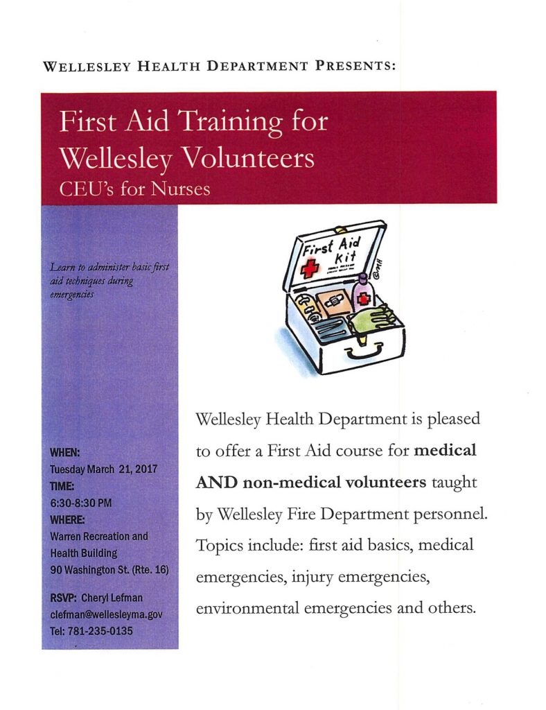 Wellesley Health Department presents First Aid Training for Wellesley Volunteers