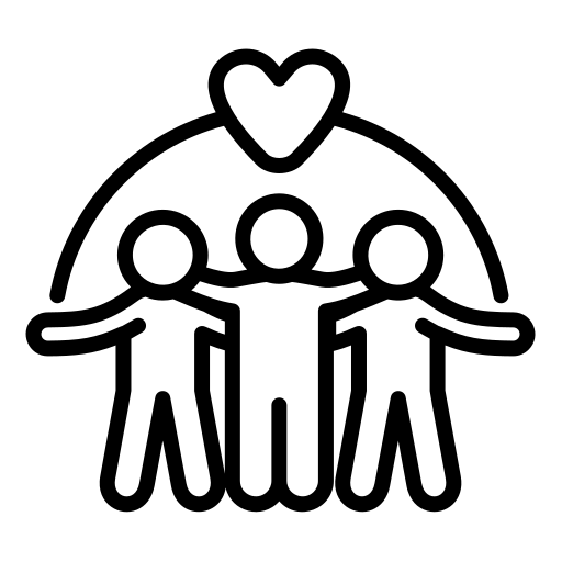 Three stick figures with an arch and a heart centered over their heads