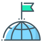 An icon of the top of the globe with a green flag planted at the top