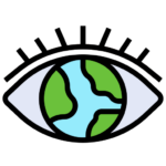 An icon of an eye with the pupil displayed as globe